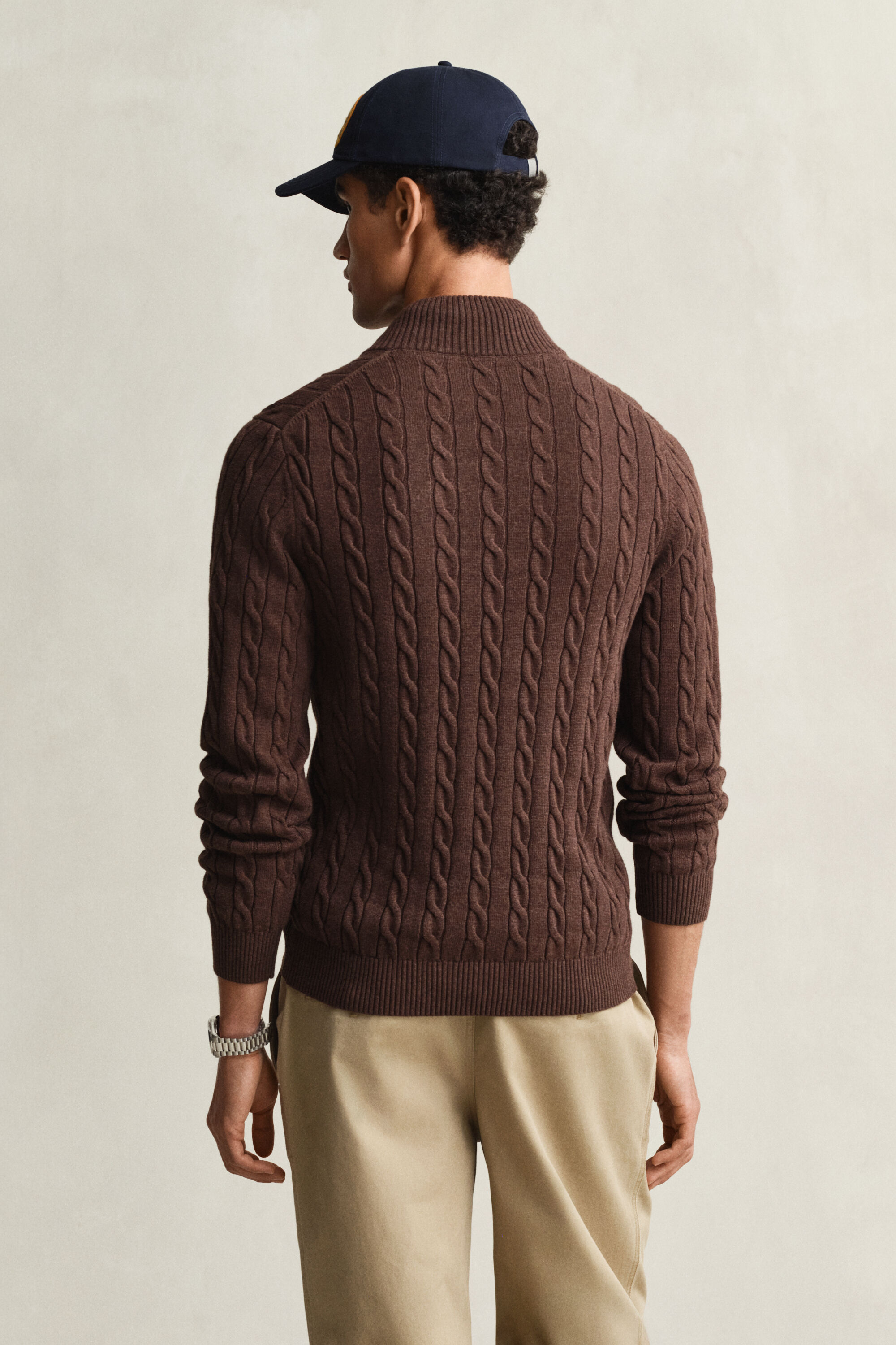 Maglia con zip corta in cotone a trecce