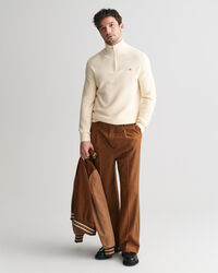 Maglia in cotone con micro rilievo e zip corta