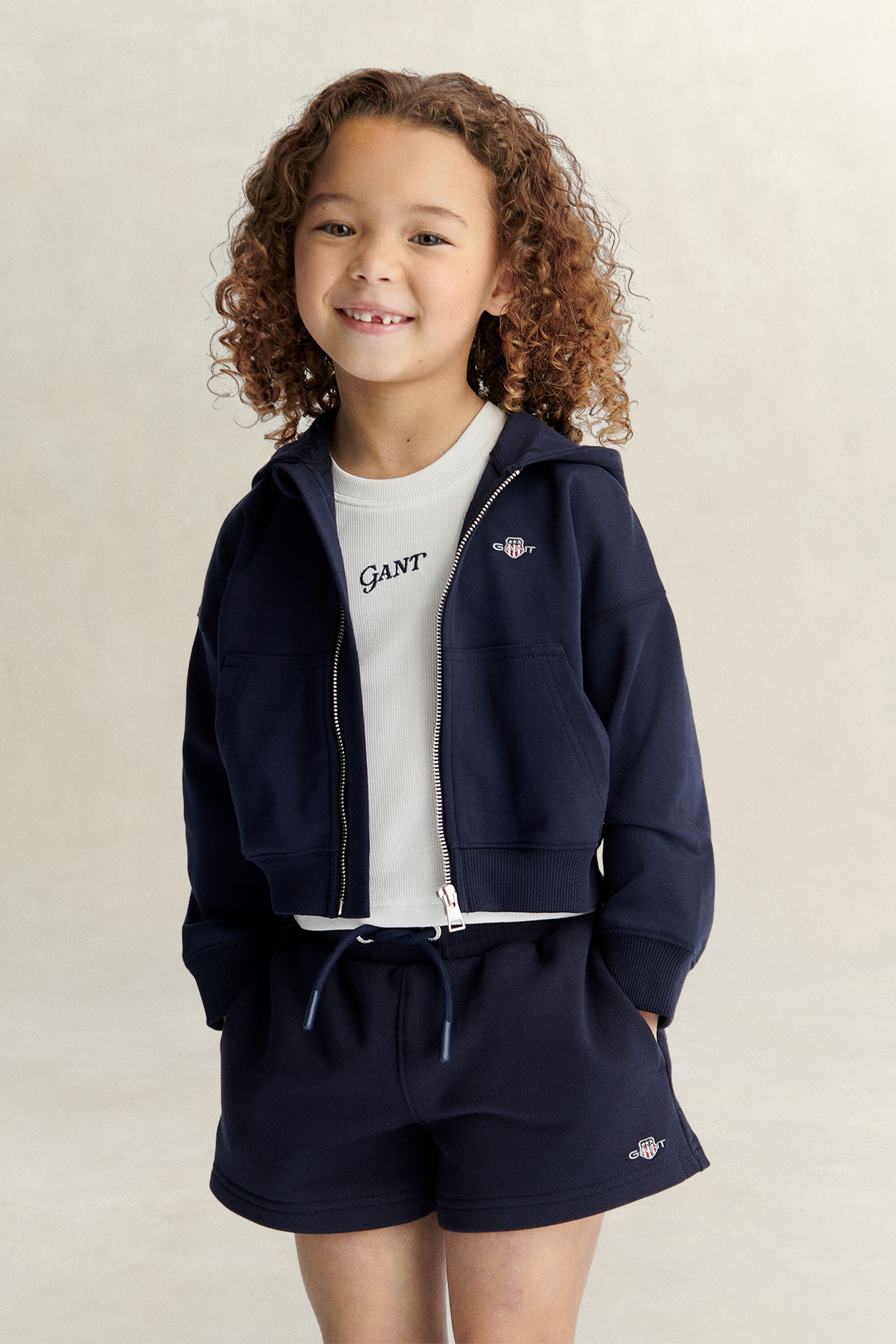 Felpa corta con cappuccio e zip Shield Girls