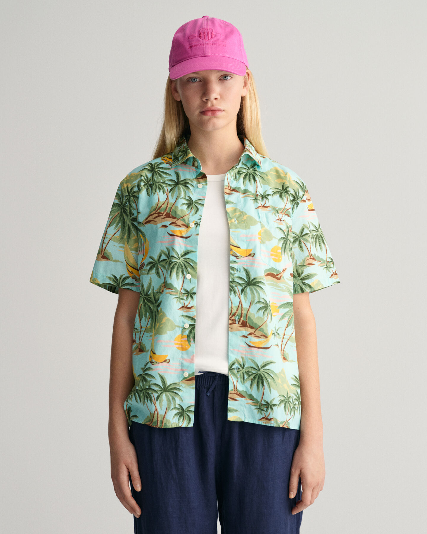 Camicia a maniche corte in cotone Palm Print Teens