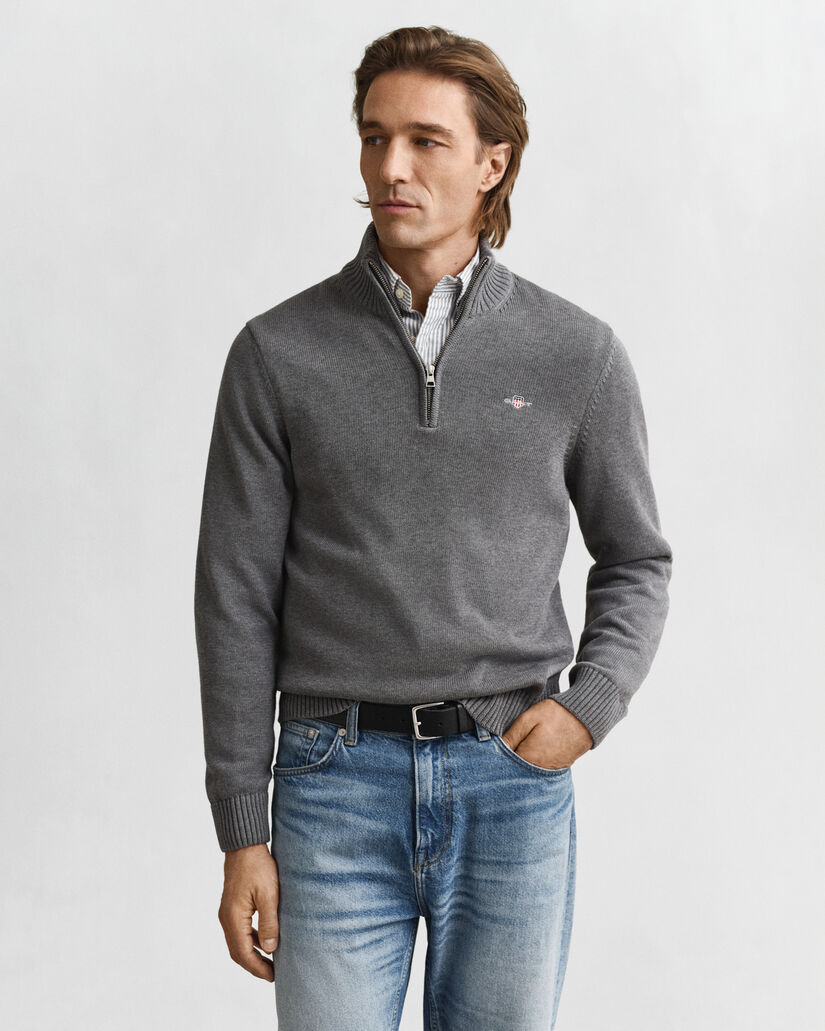 Maglia in cotone casual con zip corta