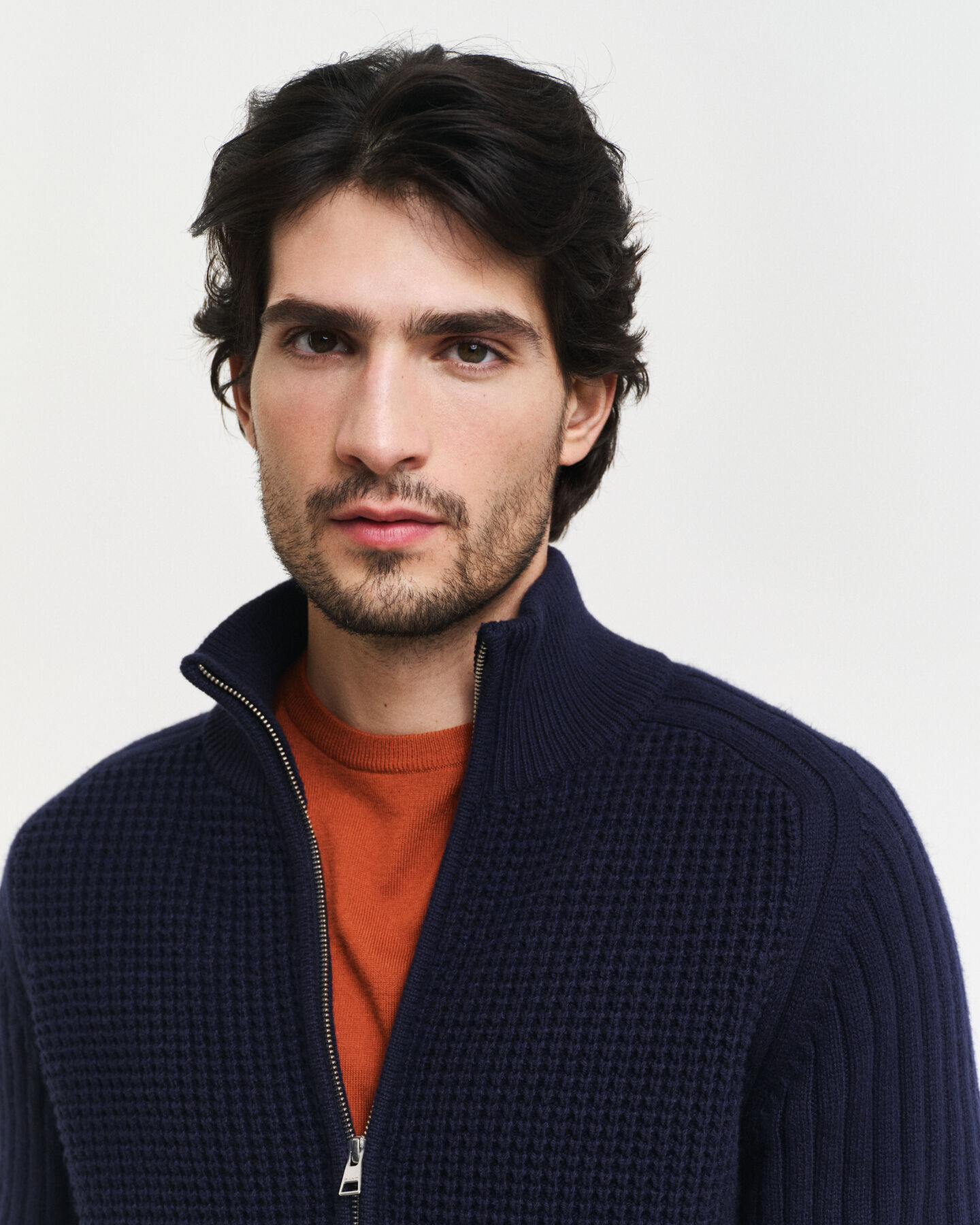 Cardigan con zip in misto lana testurizzata