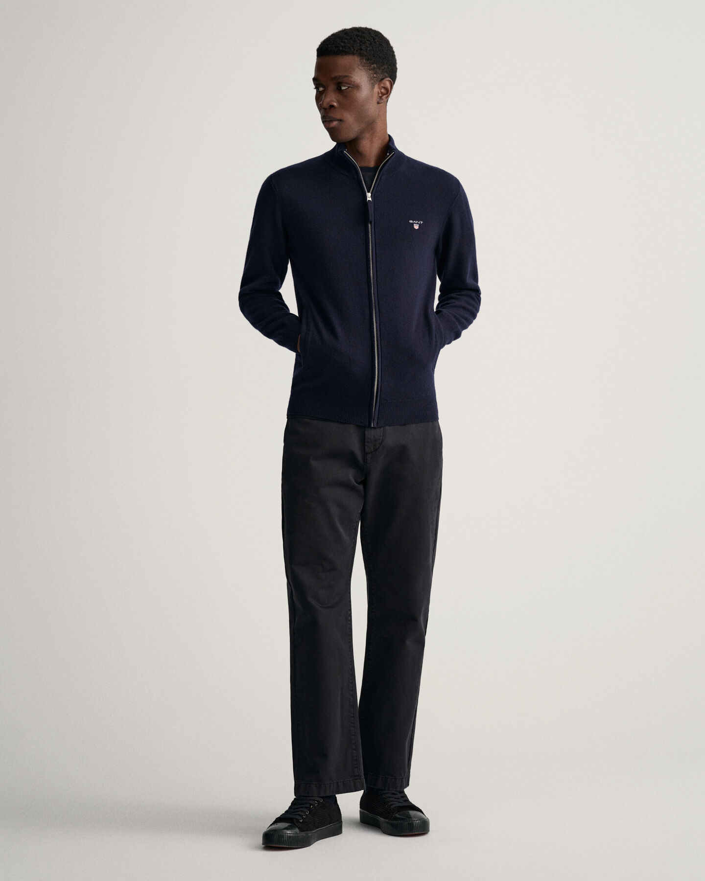 Cardigan con zip in lana d’agnello extrafine