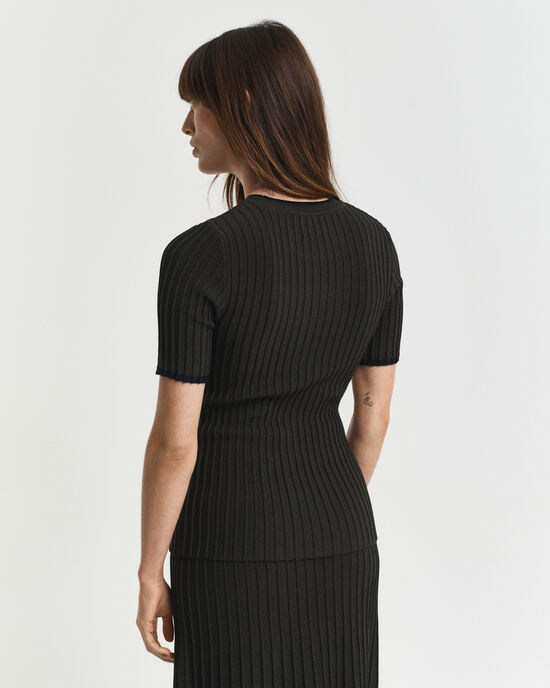 Maglia a maniche corte con coste a contrasto