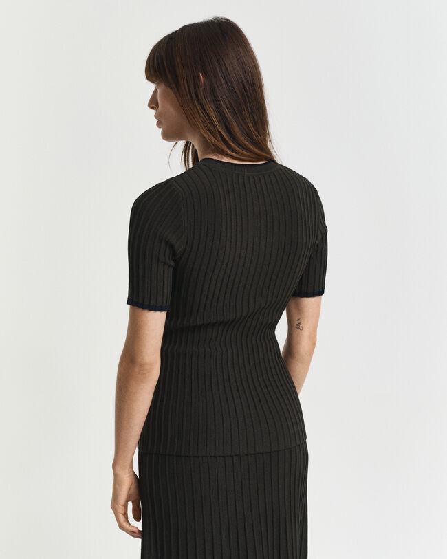 Maglia a maniche corte con coste a contrasto