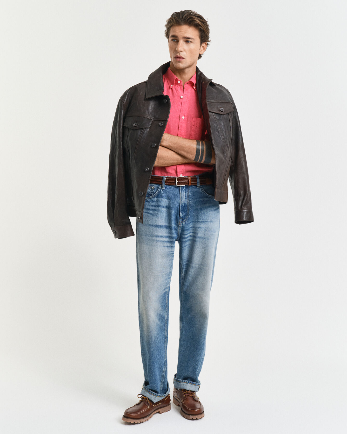 Camicia di lino tinto in capo maniche corte regular fit