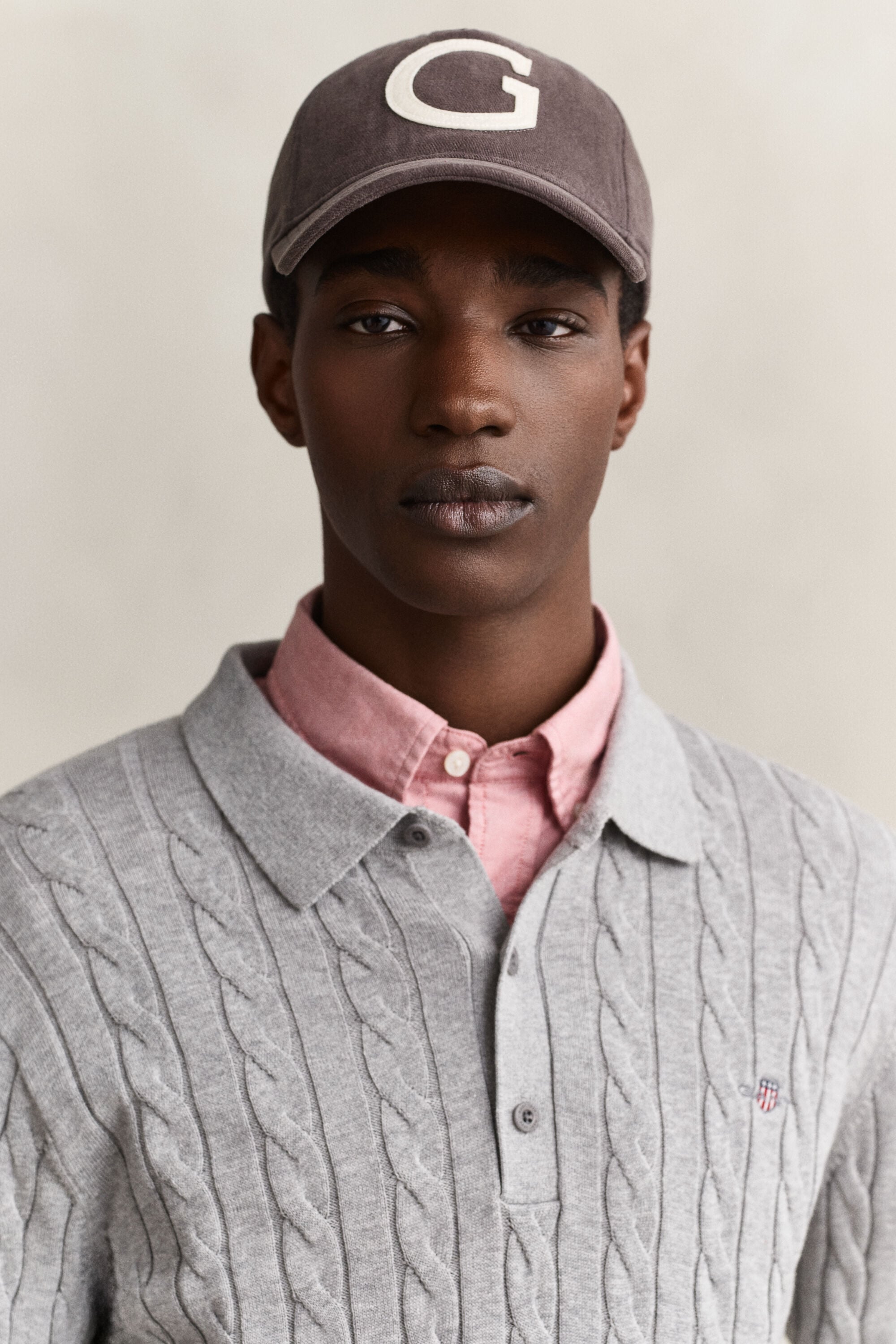 Polo in maglia a trecce in cotone