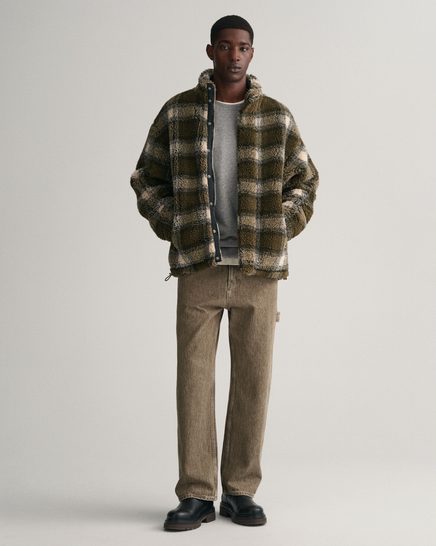 Giacca in pile a quadri con zip