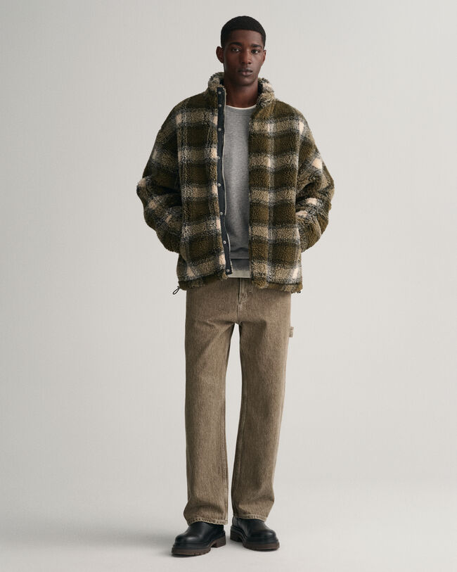 Giacca in pile a quadri con zip