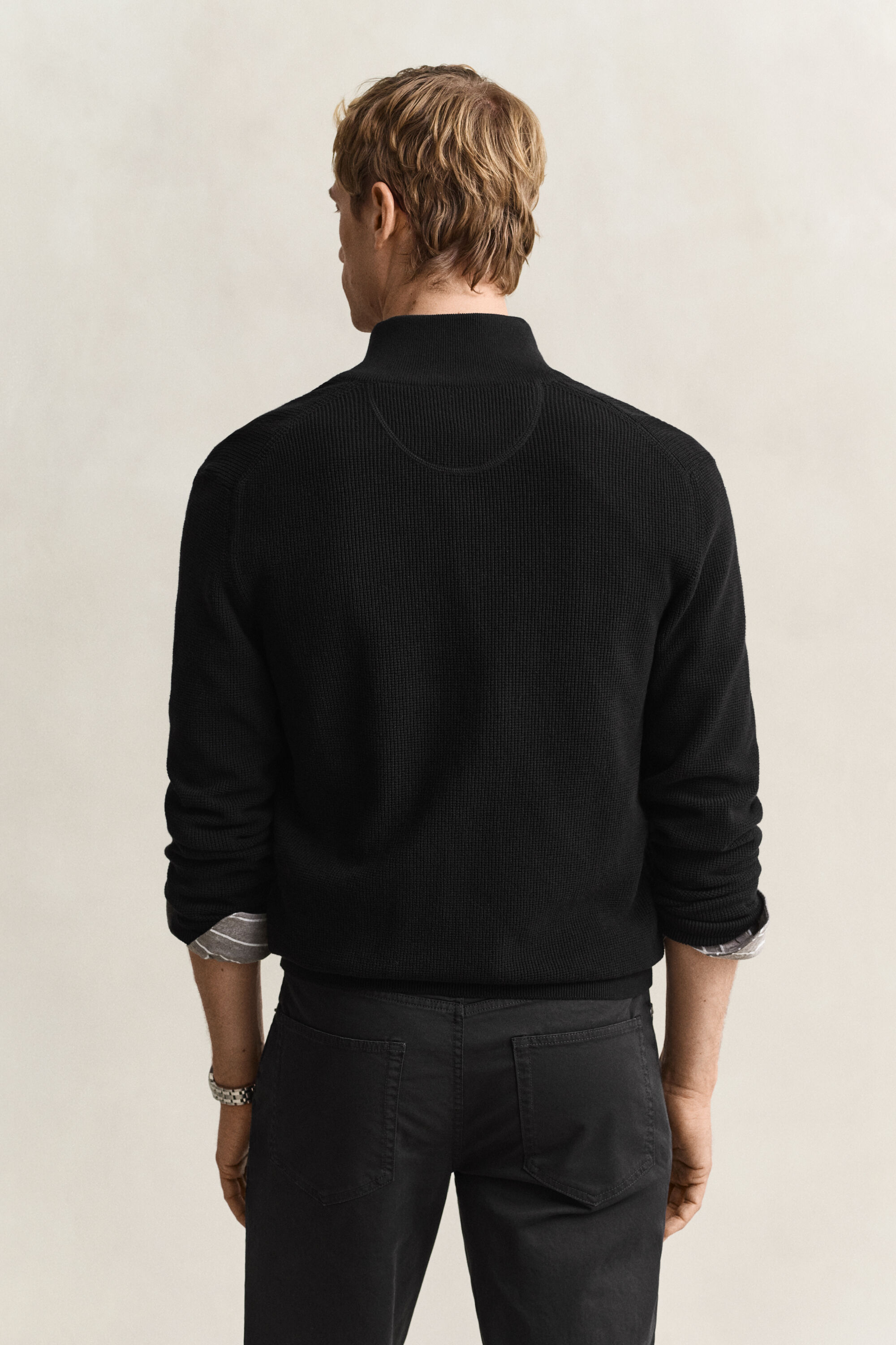 Cardigan con zip in cotone testurizzato