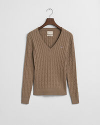 Maglia con scollo a V in cotone elasticizzato a trecce