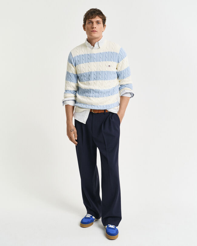 Maglia girocollo in cotone a trecce a righe