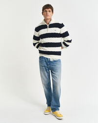 Maglia a righe in cotone a trecce con zip corta