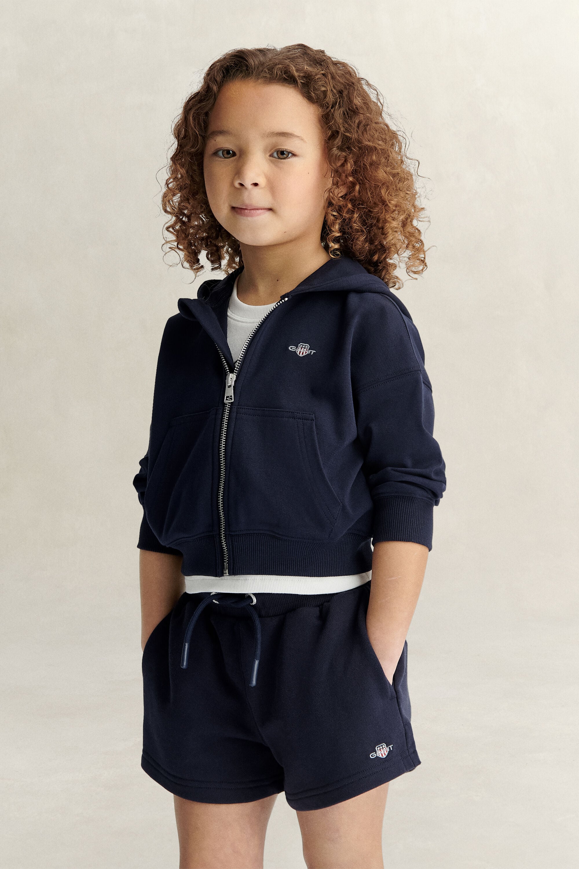 Felpa corta con cappuccio e zip Shield Girls