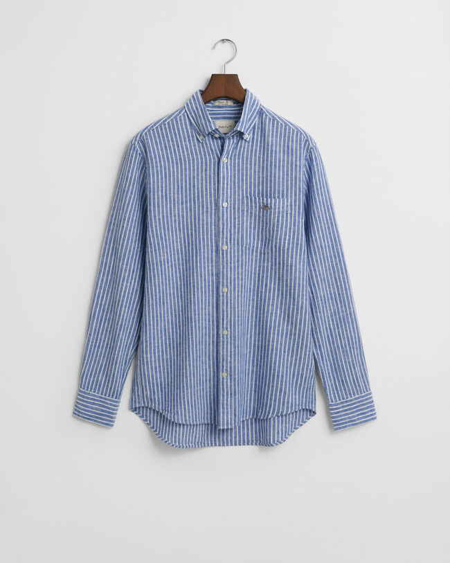 Camicia in misto cotone-lino a righe regular fit