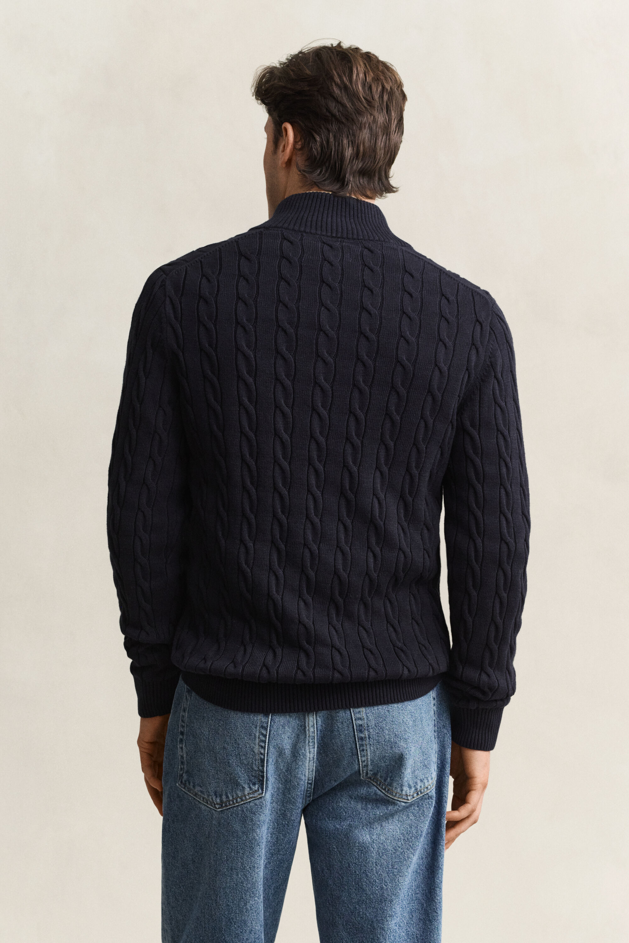 Maglia con zip corta in cotone a trecce