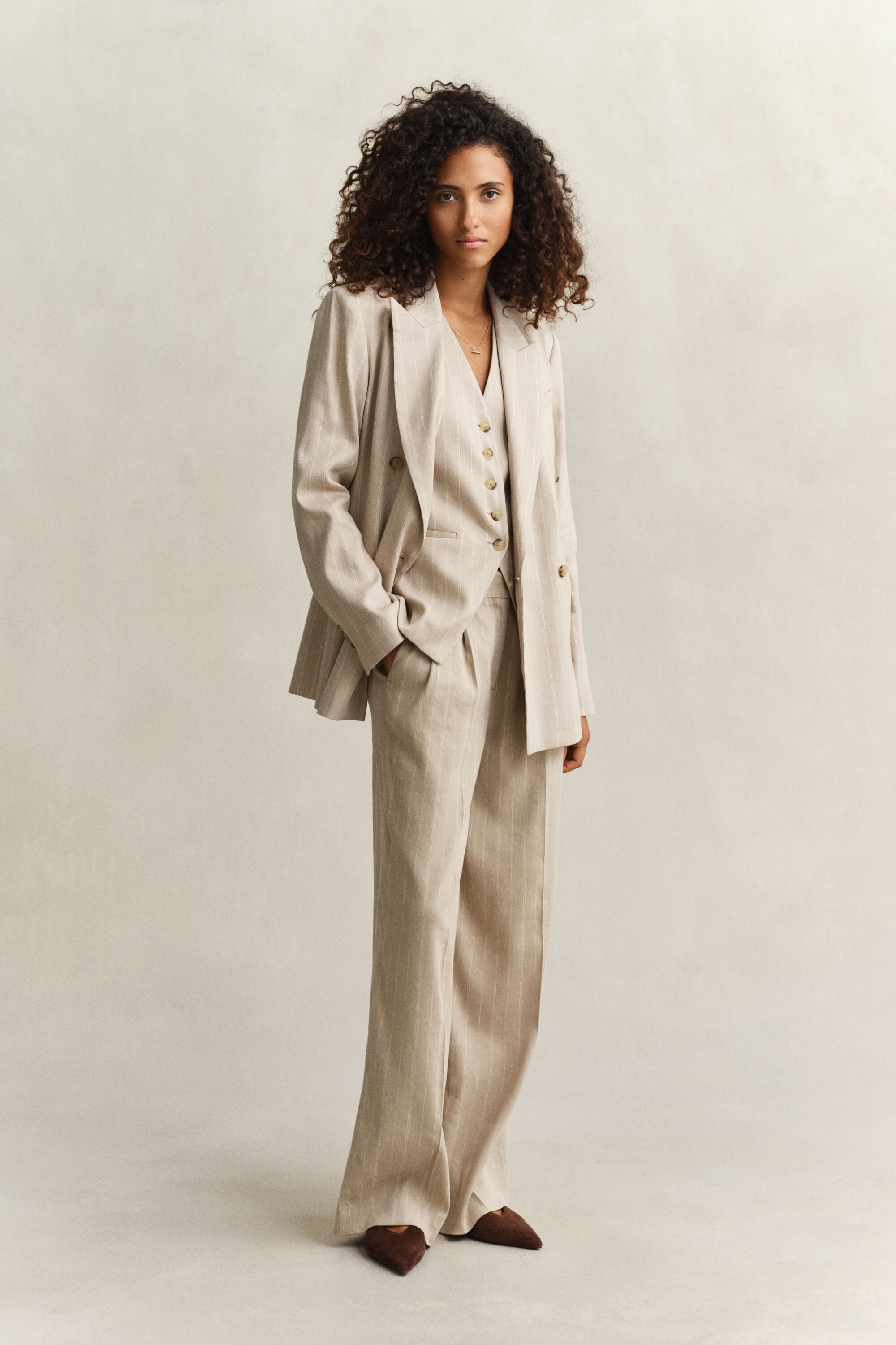 Blazer in misto lino gessato