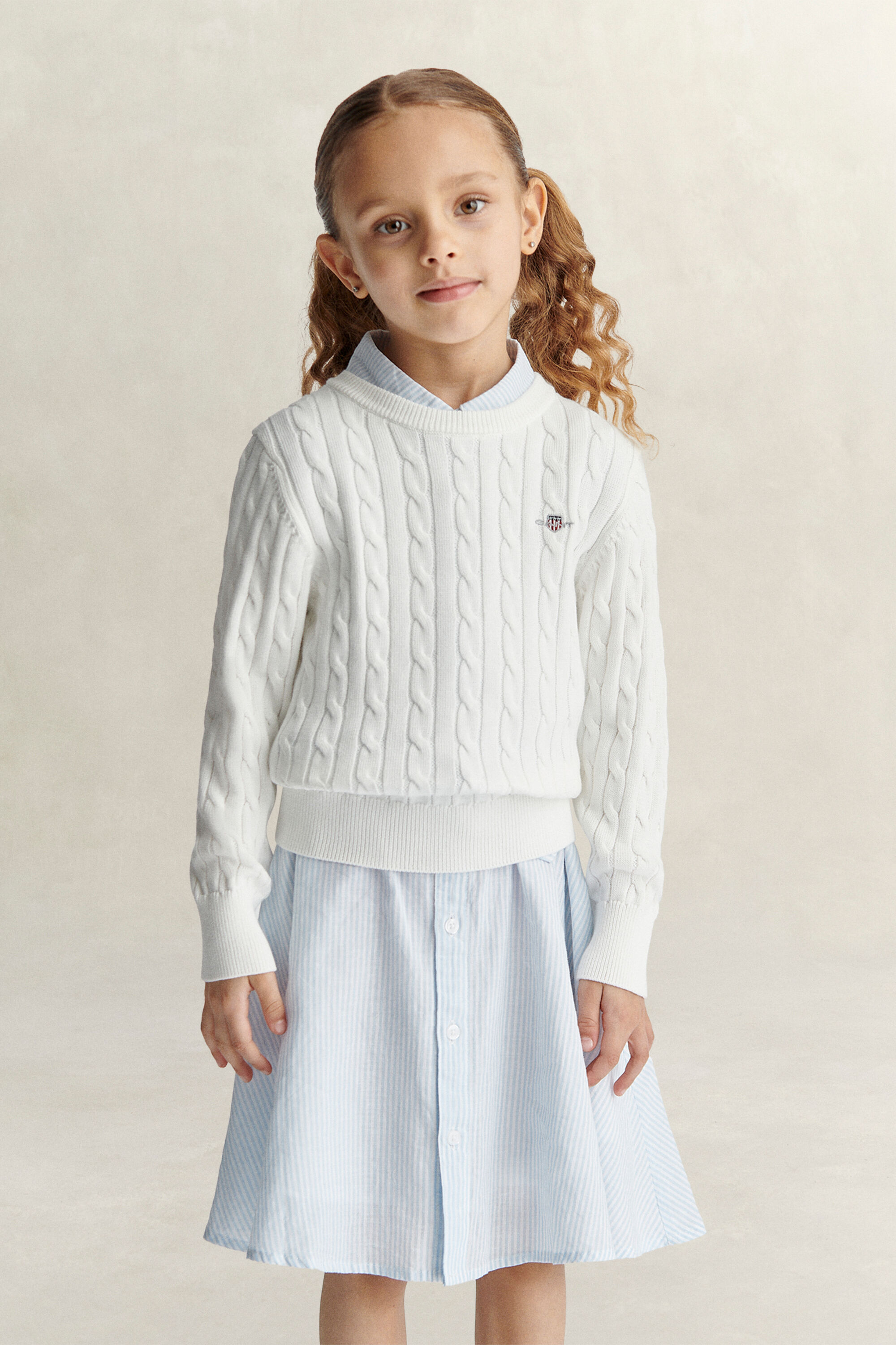 Maglia lavorata in cotone a trecce Shield Girls