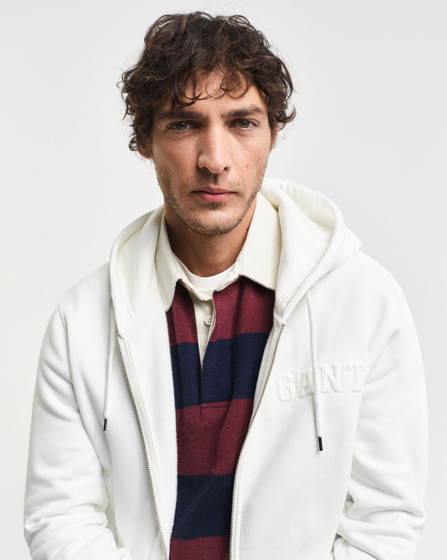 Felpa impressa con cappuccio e zip