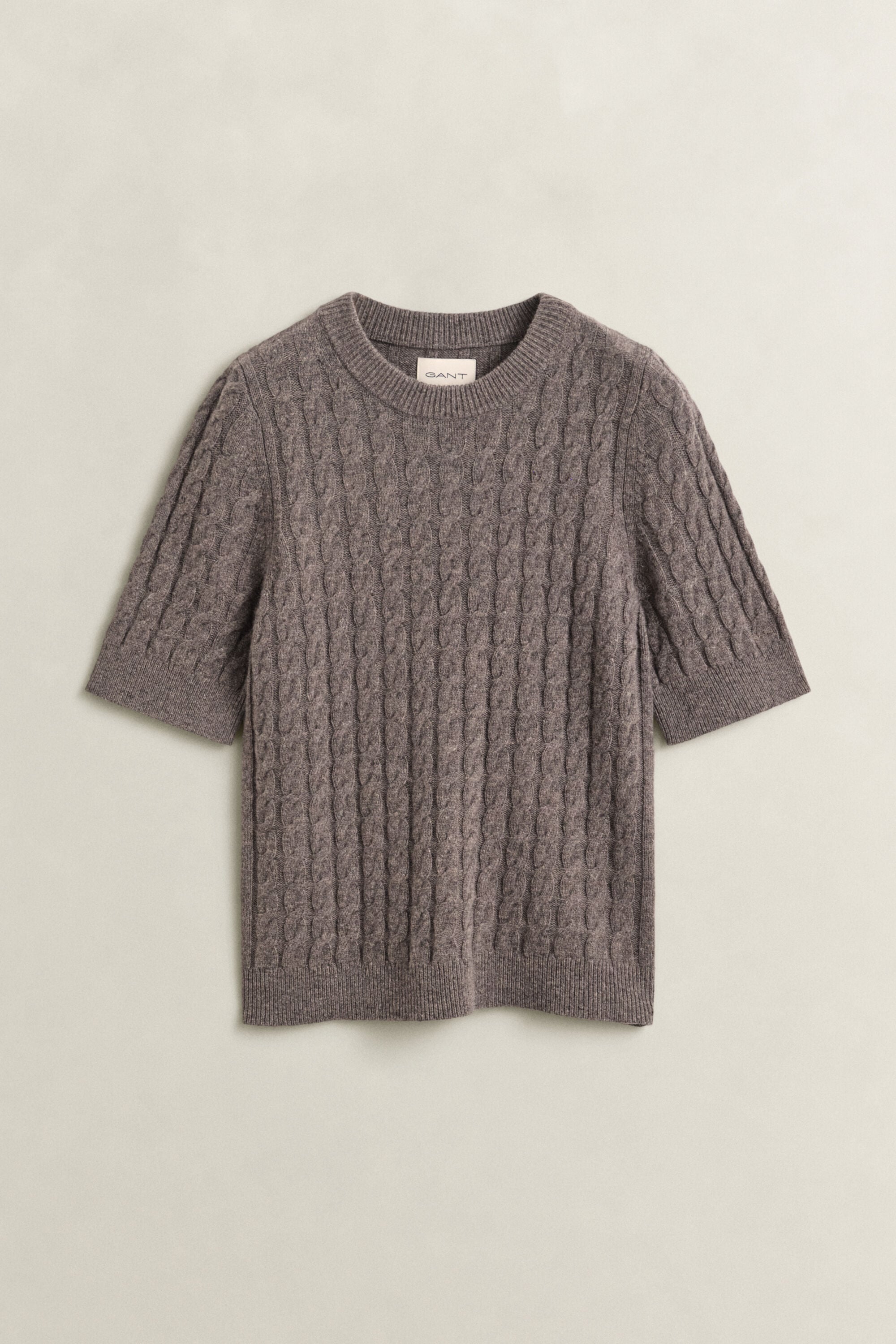 Maglia a trecce con maniche corte in lana e cashmere