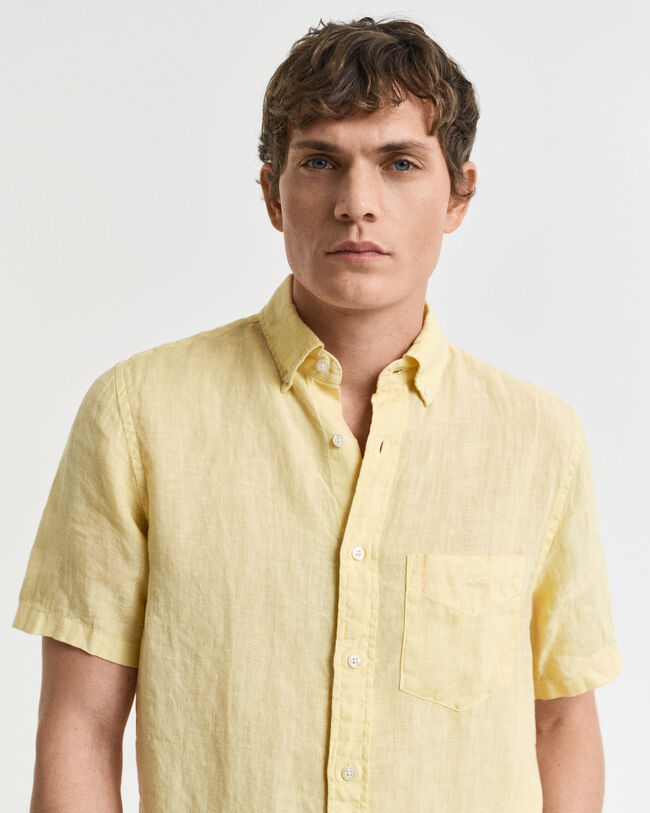 Camicia di lino tinto in capo maniche corte regular fit