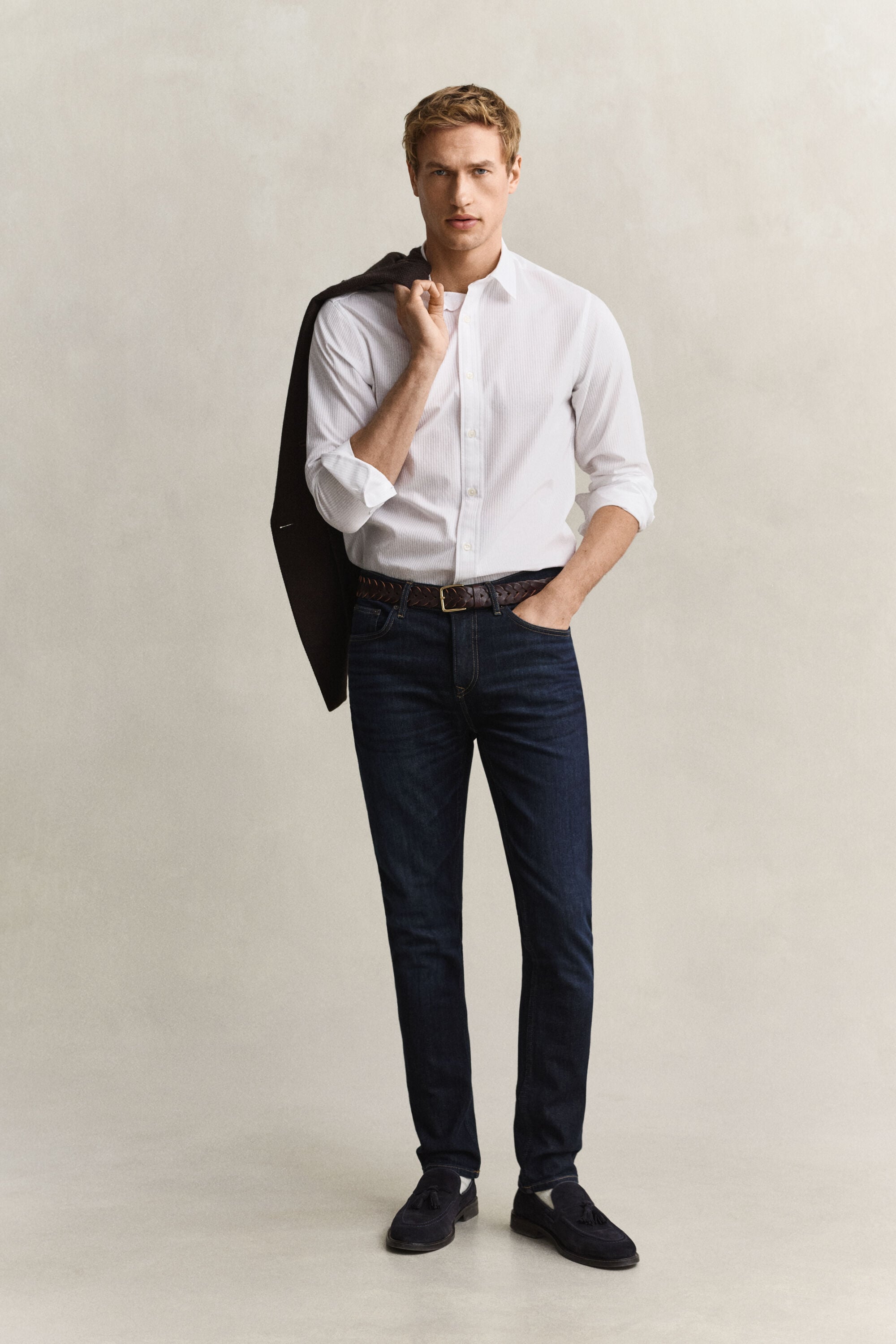 Camicia a righe in tessuto a spina di pesce regular fit