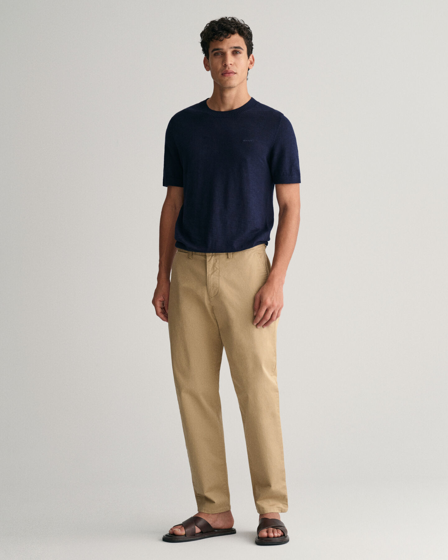 T-shirt in lino e cotone lavorata a maglia