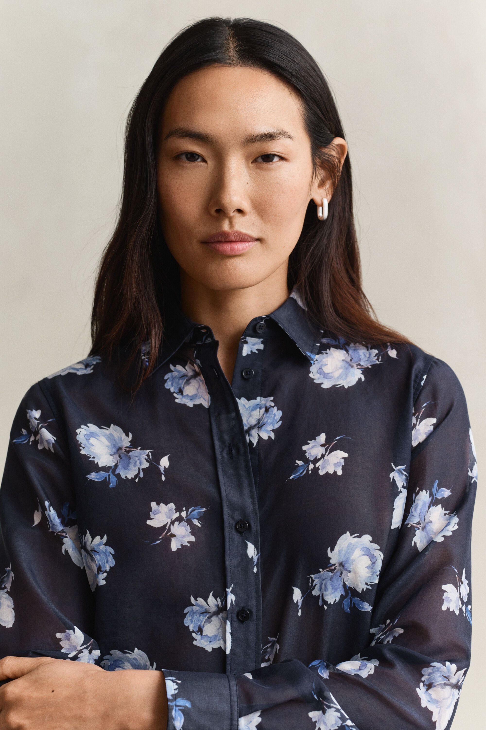 Camicia in misto seta-cotone con stampa floreale