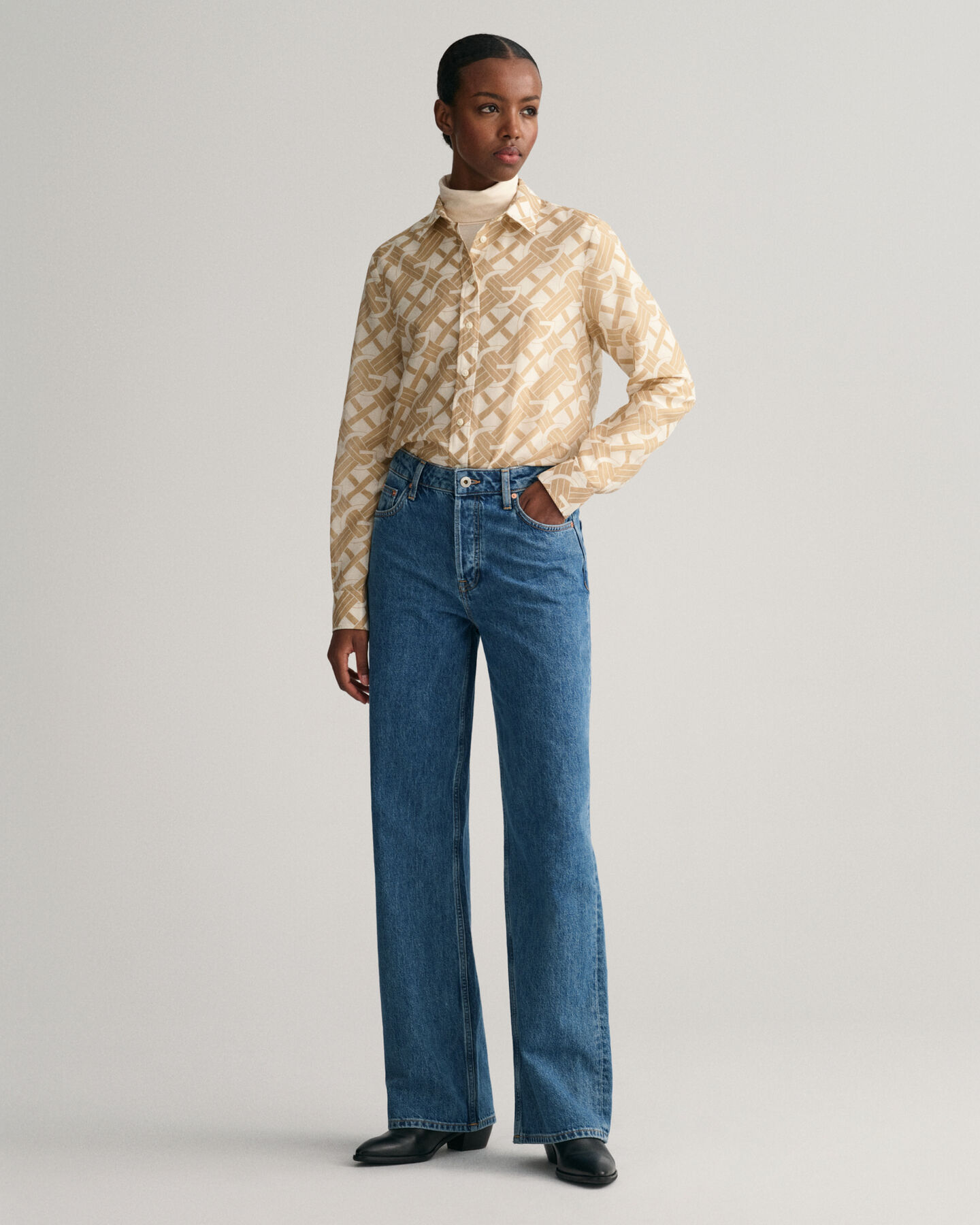 Camicia in misto cotone e seta con motivo G regular fit