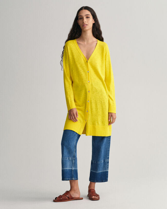 Cardigan con profondo scollo a V in misto lino