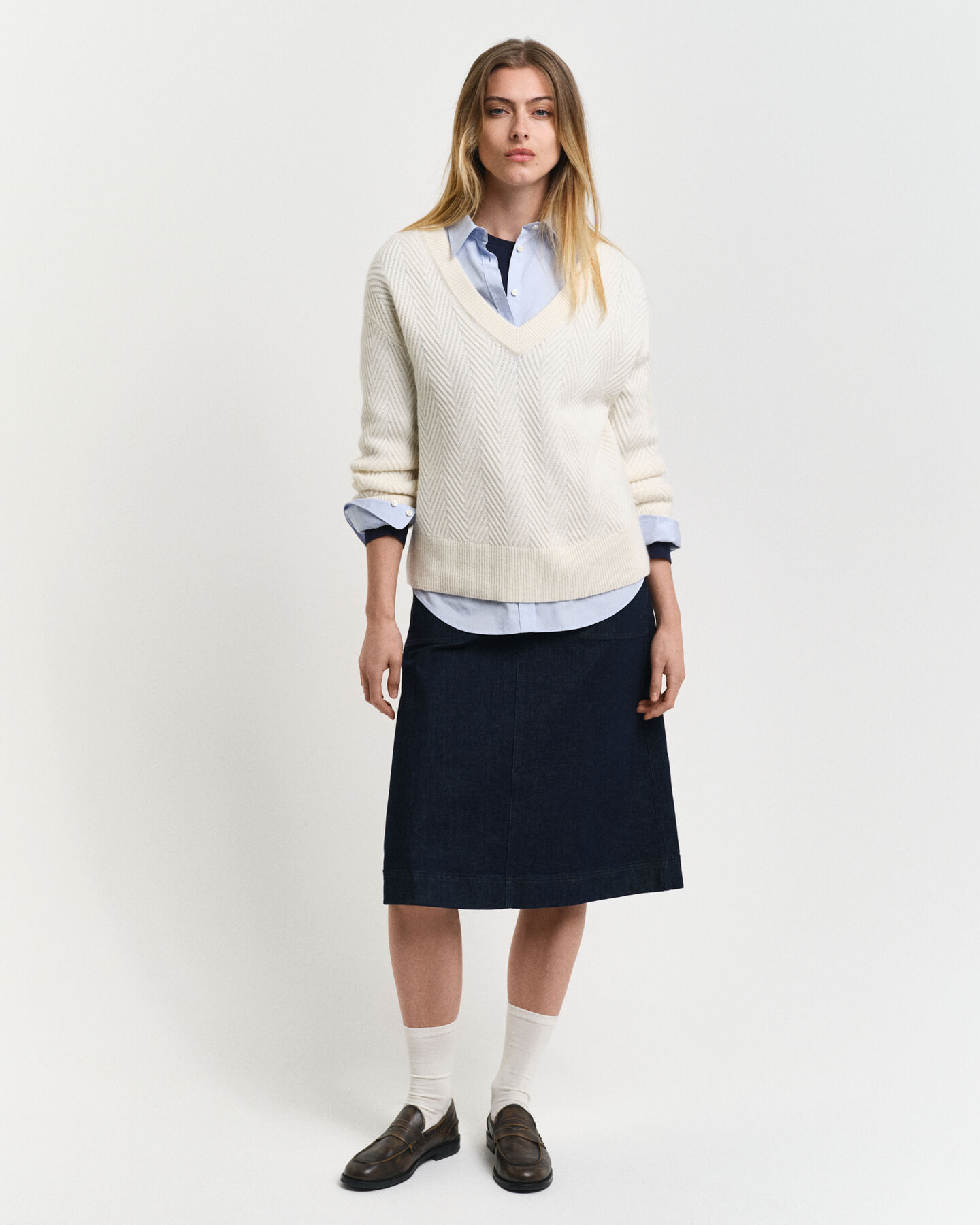 Maglia con motivo a spina di pesce con scollo a V