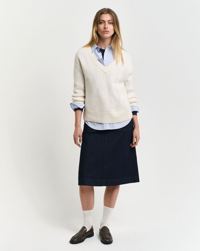 Maglia con motivo a spina di pesce con scollo a V