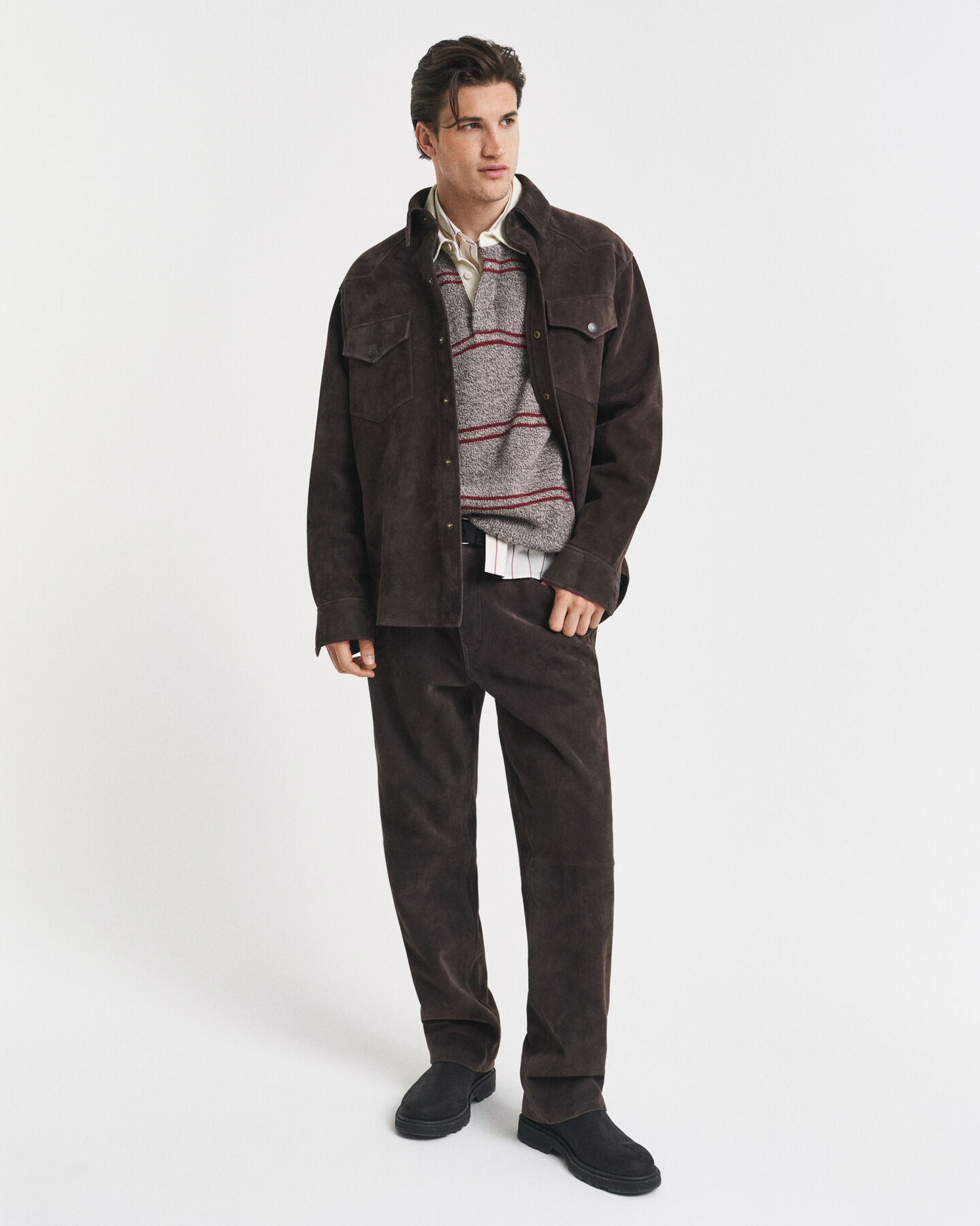 Maglia polo a righe in misto lana