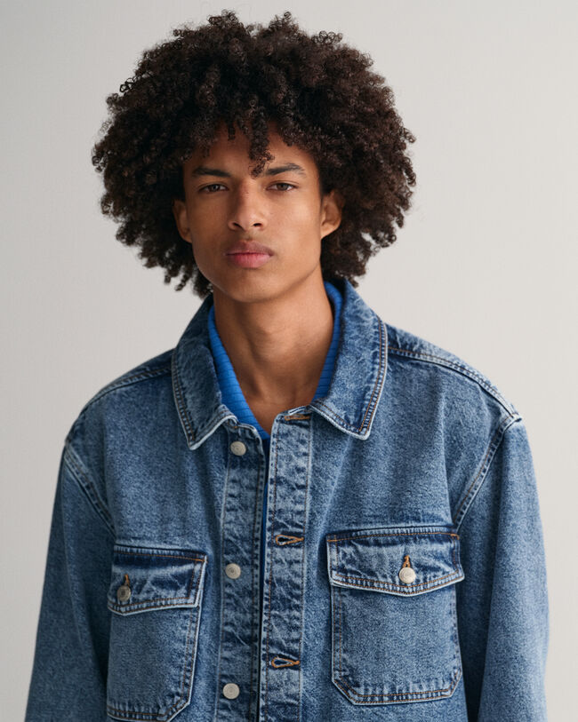 Camicia giacca di jeans tinta in capo