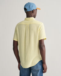 Camicia a maniche corte in misto cotone-lino testurizzato regular fit