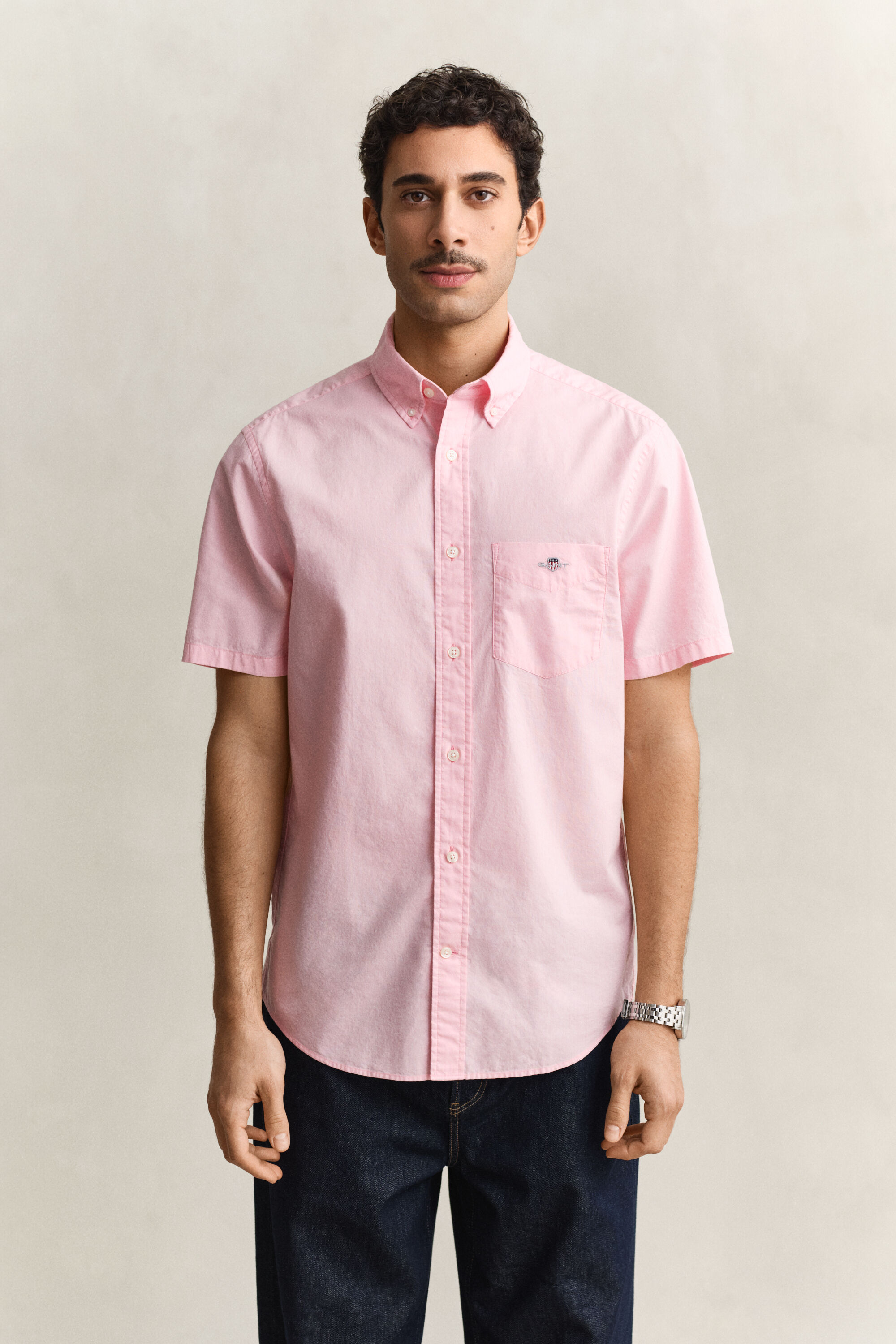 Camicia classica a maniche corte in popeline