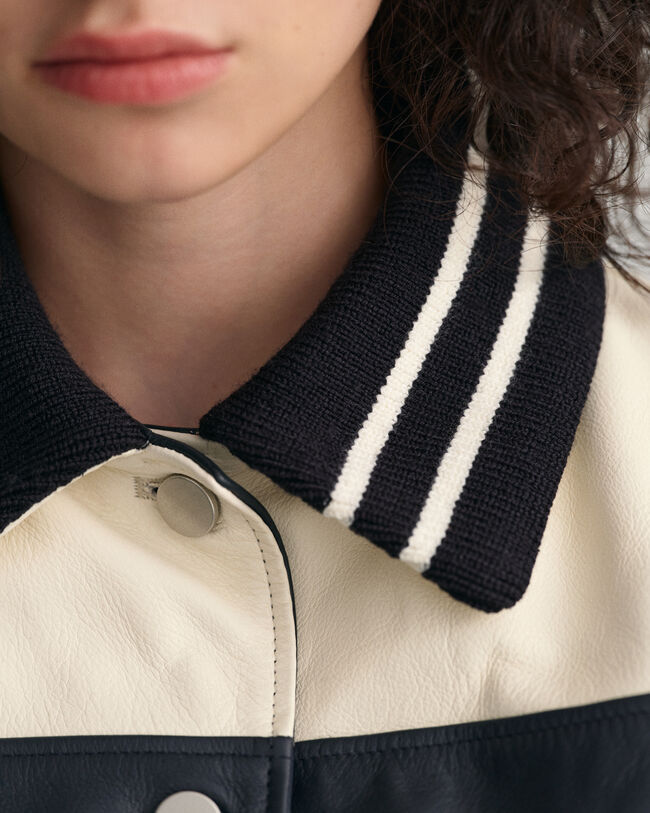 Giacca in pelle a blocchi di colore