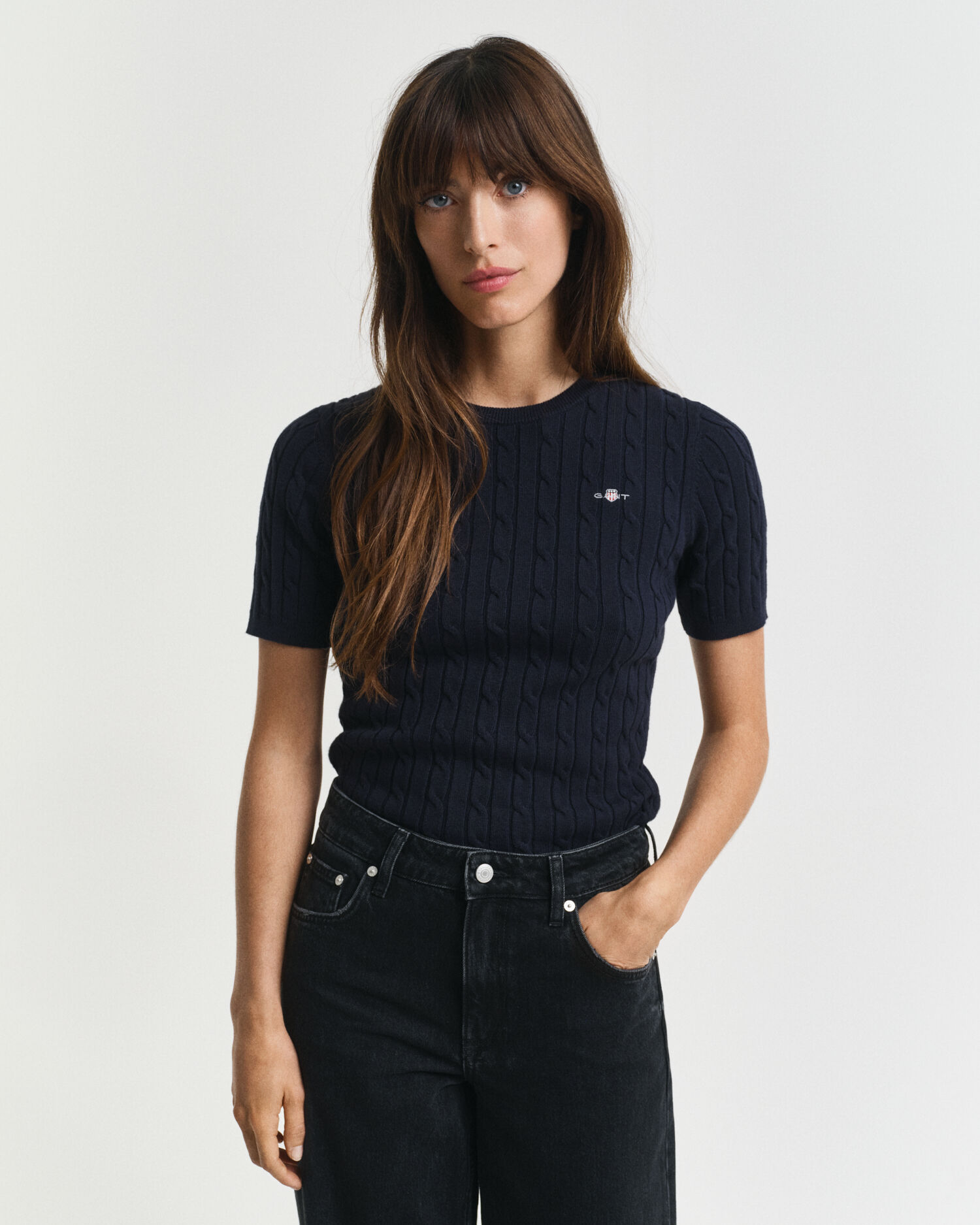 Maglia a trecce in cotone elasticizzato