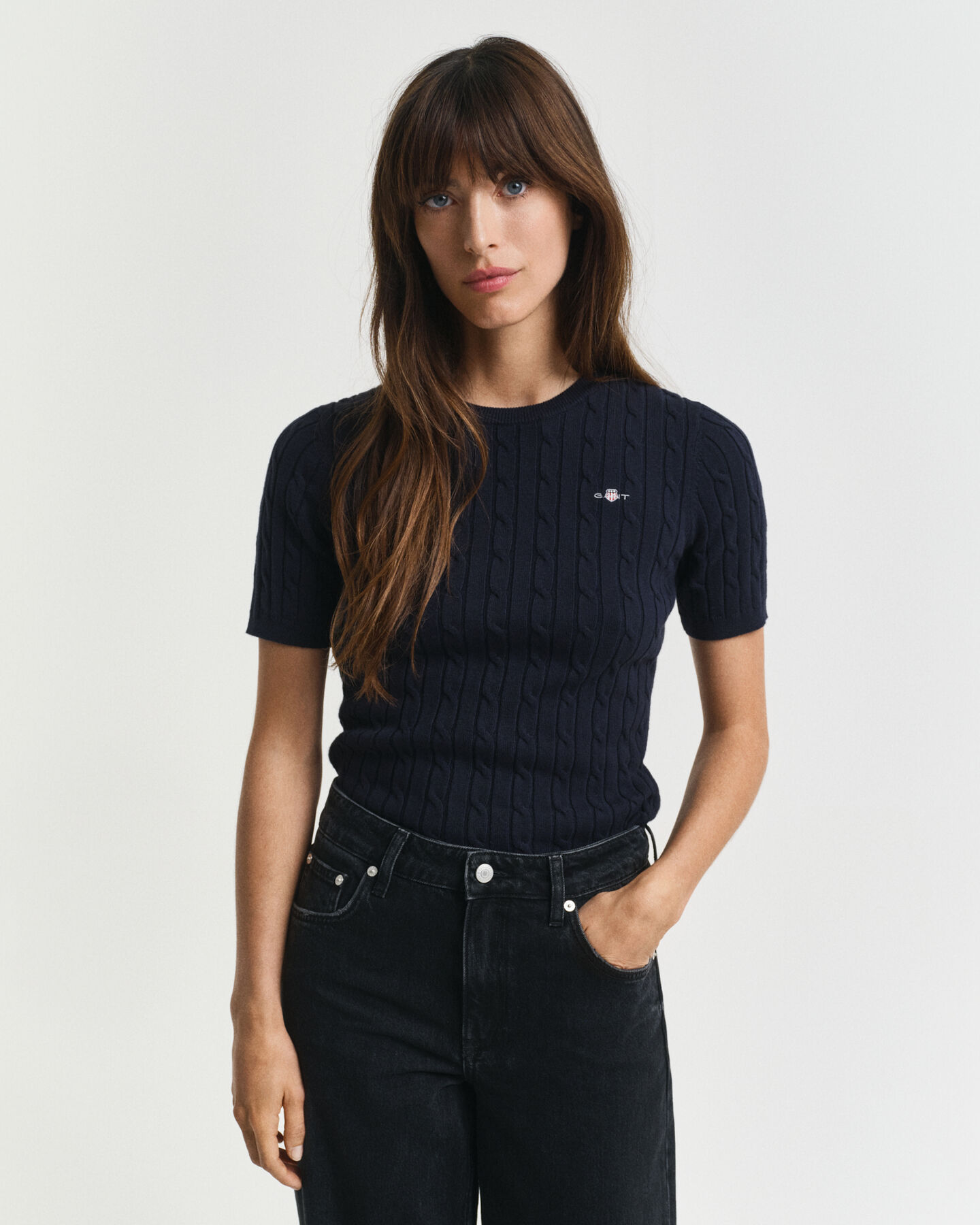 Maglia a trecce in cotone elasticizzato