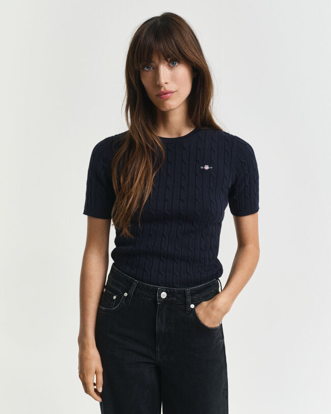 Maglia a trecce in cotone elasticizzato