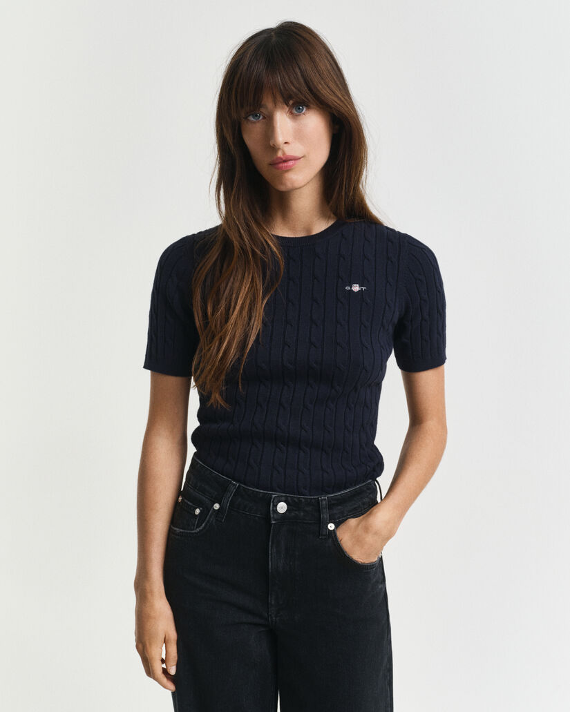 Maglia a trecce in cotone elasticizzato