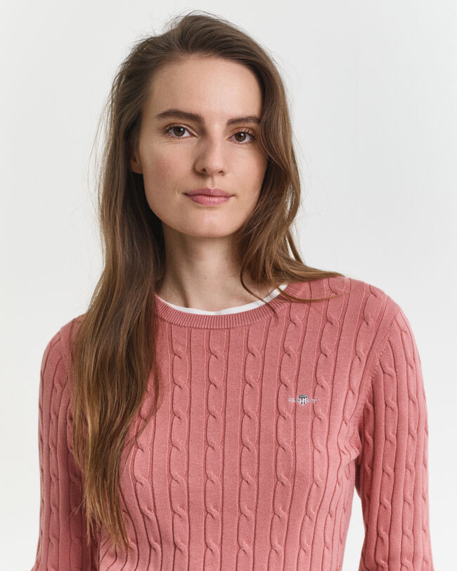 Maglia girocollo in cotone elasticizzato a trecce