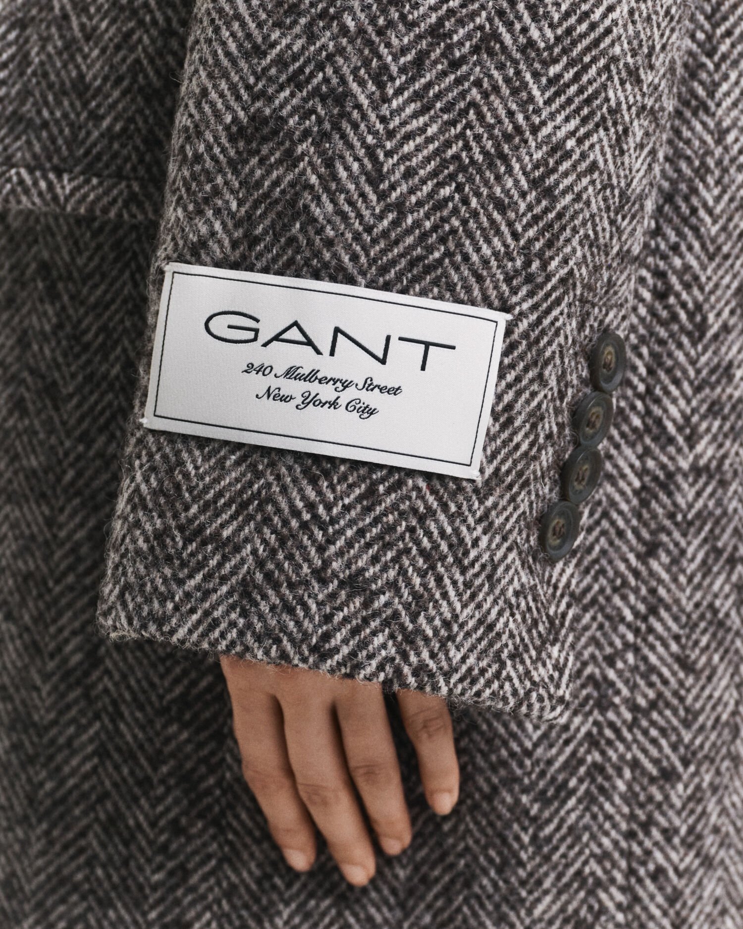 Cappotto in misto lana con motivo a spina di pesce