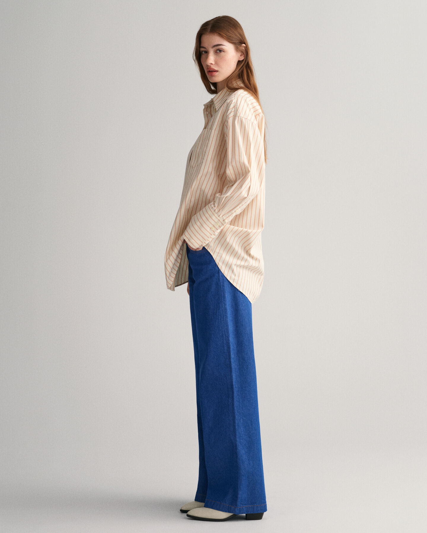 Camicia in popeline a righe e polsini alti oversize