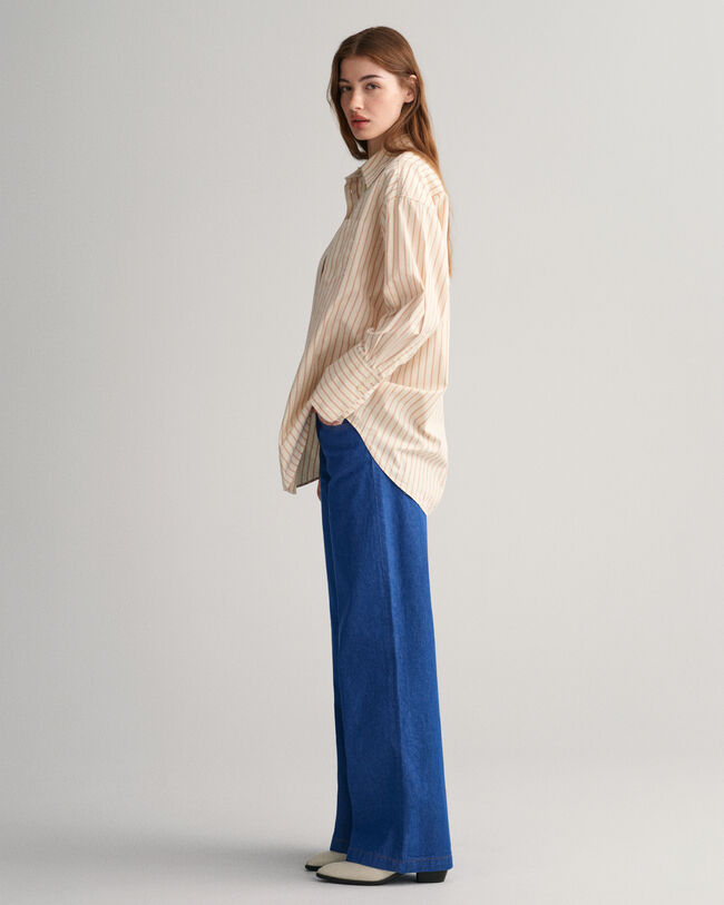 Camicia in popeline a righe e polsini alti oversize