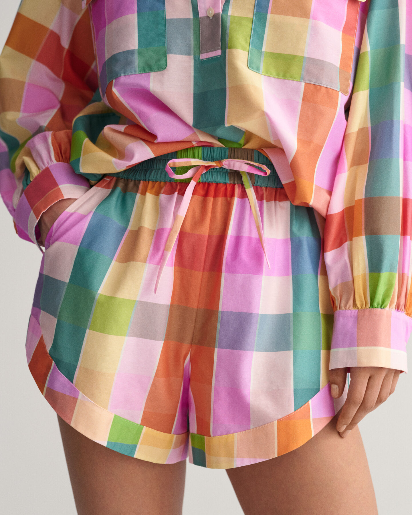 Pantaloncini in misto seta-cotone con mix di quadri