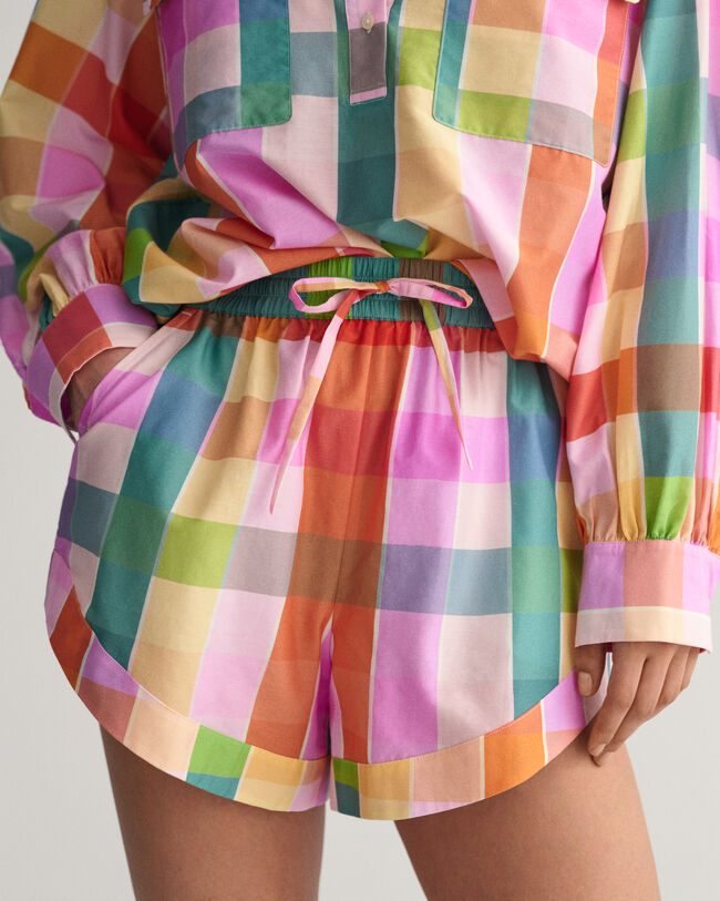 Pantaloncini in misto seta-cotone con mix di quadri