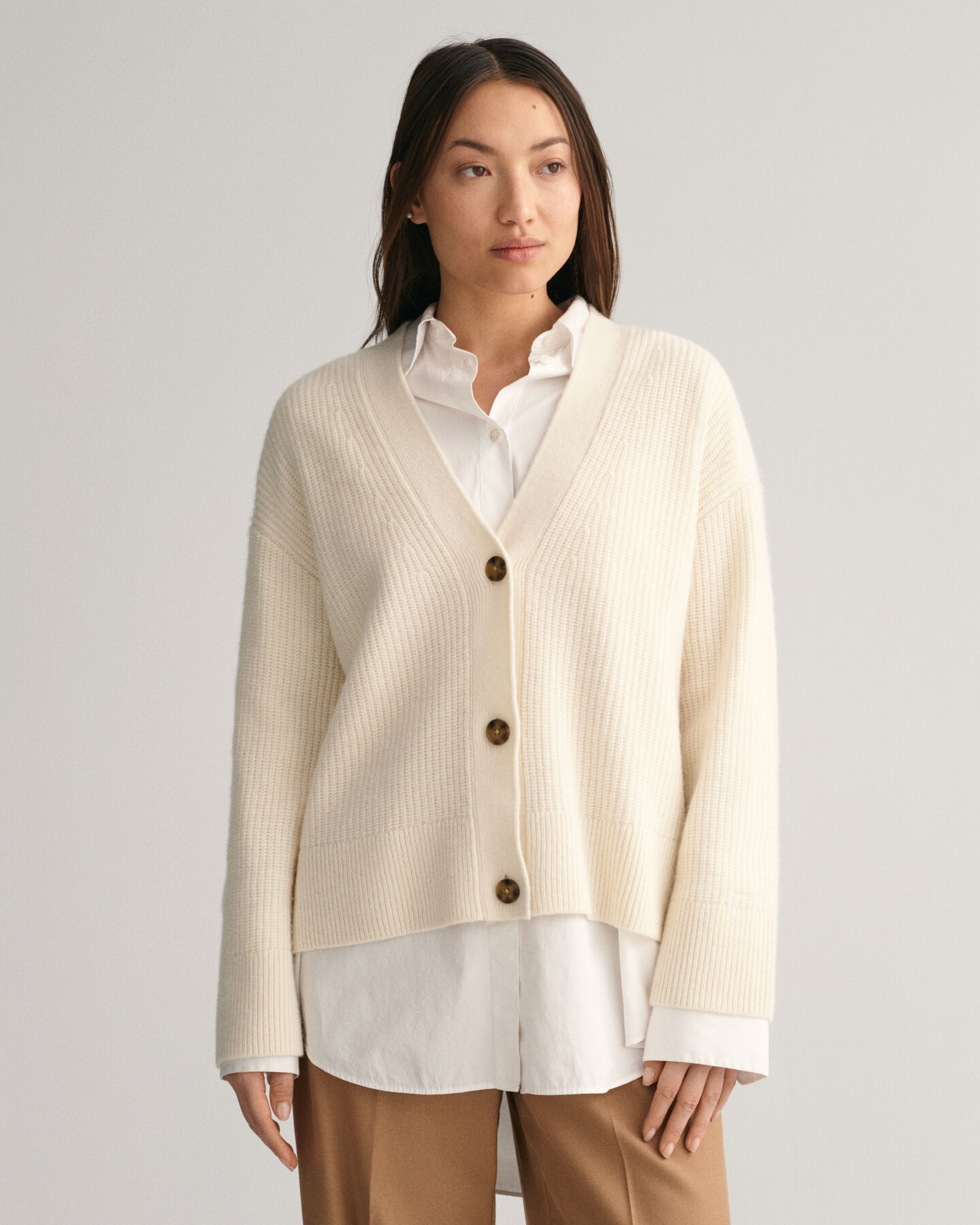 Cardigan in lana a coste
