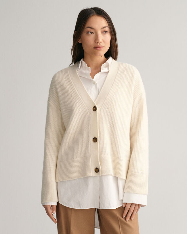 Cardigan in lana a coste