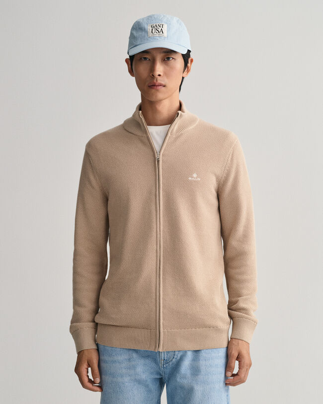 Cardigan con zip in piqu&eacute; di cotone